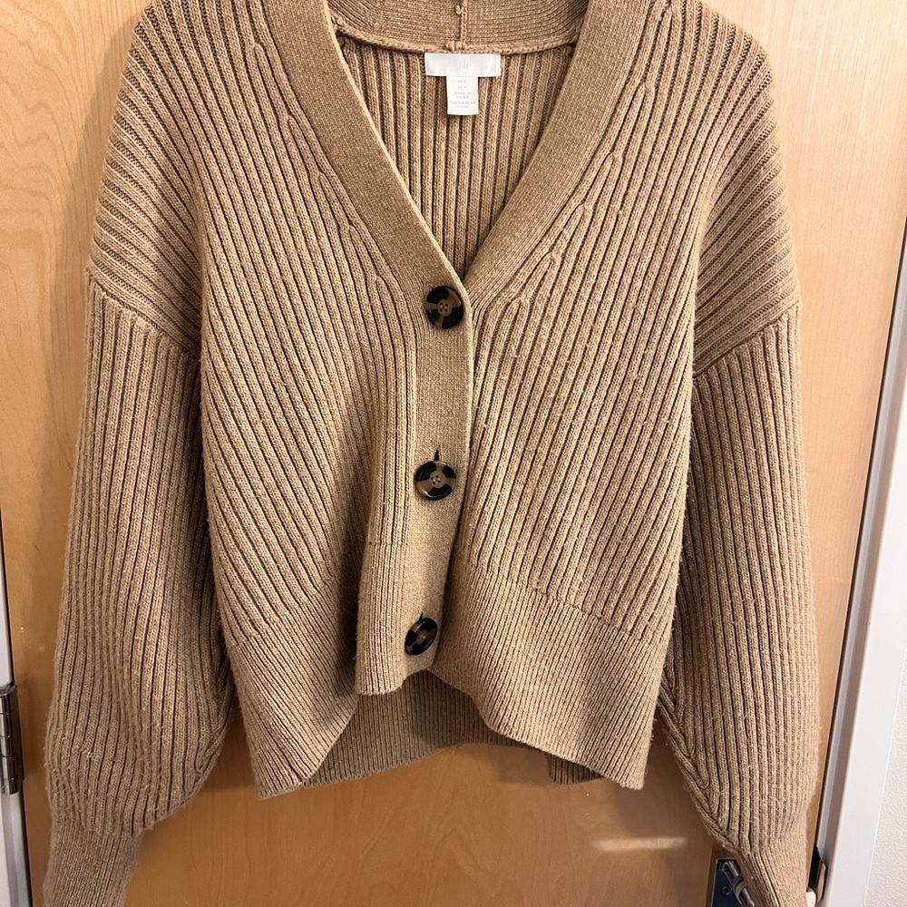 H&M Brown Ribbed Cardigan Sweater